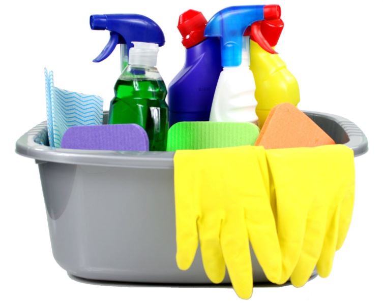 bucket with cleaning supplies
