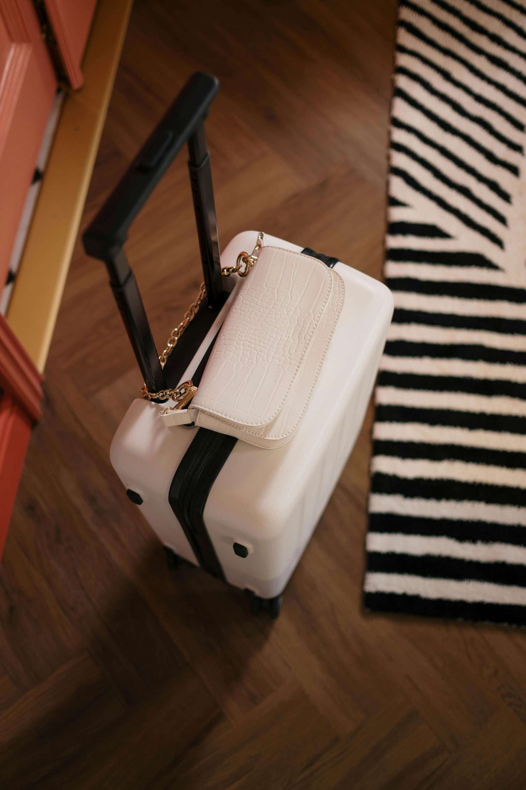 photo of a purse on top of a suitcase