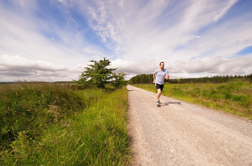 running, sport, solo, green landscape,