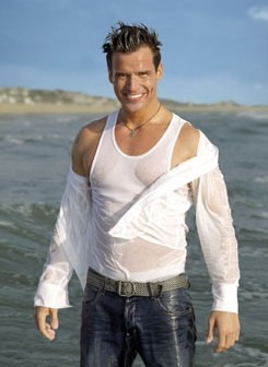 Antonio SabotoJr, open shirt, beach